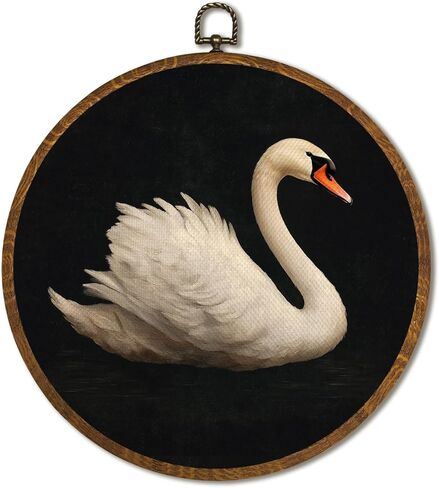 Vintage White Swan Wall Art Decor 10x10 Inch Framed - Dark Moody Gothic Decor, Aesthetic Circular Art for Home Living Room, Unique Gift for Swan Lover, Neutral Retro Artwork (Pink Swan6) in Saudi Arabia