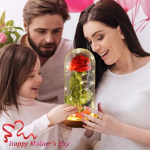 هدايا عيد الحب لها، وردة الجمال والوحش في قبة زجاجية، وردة حمراء تدوم إلى الأبد مع أضواء LED، هدايا للنساء والأم والزوجة والذكرى السنوية وأعياد الميلاد وديكور منزل الزفاف in Kuwait