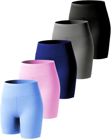 5 Pack Girls 4'' Athletic Bike Shorts, High Waisted Running Workout Yoga Volleyball Shorts for Kids Teen in Kuwait