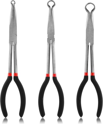 3pcs 11 '' خرطوم القابض مجموعة كماشة، طويلة الوصول خرطوم قبضة كماشة 5/16 بوصة، 1/2 بوصة، 3/4 بوصة كماشة خرطوم الأنف الدائري، إزاحة شرارة التوصيل التمهيد إزالة كماشة للمساحة الضيقة in Saudi Arabia
