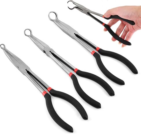 3pcs 11 '' خرطوم القابض مجموعة كماشة، طويلة الوصول خرطوم قبضة كماشة 5/16 بوصة، 1/2 بوصة، 3/4 بوصة كماشة خرطوم الأنف الدائري، إزاحة شرارة التوصيل التمهيد إزالة كماشة للمساحة الضيقة in Saudi Arabia