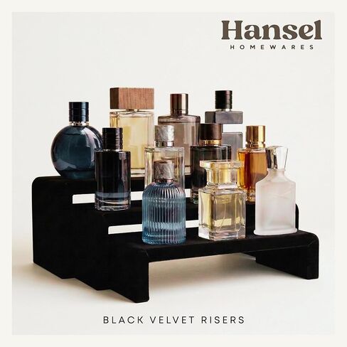 Black Velvet Display Risers Set of 3 - Non-Slip Cologne Organizer for Men, Collectibles and Purse Display, Handbag and Vanity Shelf, Watch and Jewelry Holder, Perfume Stand, Table Riser for Vendors in Kuwait