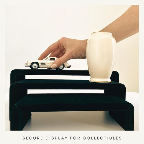 Black Velvet Display Risers Set of 3 - Non-Slip Cologne Organizer for Men, Collectibles and Purse Display, Handbag and Vanity Shelf, Watch and Jewelry Holder, Perfume Stand, Table Riser for Vendors in Kuwait