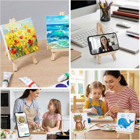 4 Pcs Mini Easel Wooden Mini Easel Stand A-Shaped Small Wooden Easels for Painting Display Cards Small Canvases Artist Crafts Photos Mobile Phones Home Decoration in Kuwait