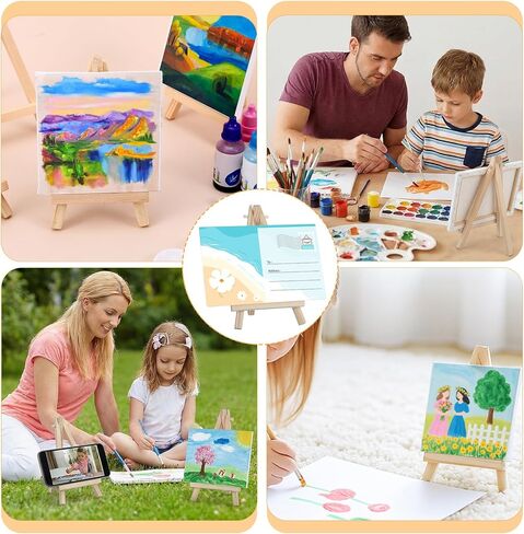 4 Pcs Mini Easel Wooden Mini Easel Stand A-Shaped Small Wooden Easels for Painting Display Cards Small Canvases Artist Crafts Photos Mobile Phones Home Decoration in Kuwait
