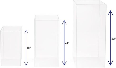 Displays2go Set of 3 Pedestals for Floor, Square Tops, 3 Sizes, Fillable, Acrylic - Clear (SMCLRPED3) in Kuwait