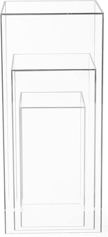 Displays2go Set of 3 Pedestals for Floor, Square Tops, 3 Sizes, Fillable, Acrylic - Clear (SMCLRPED3) in Kuwait