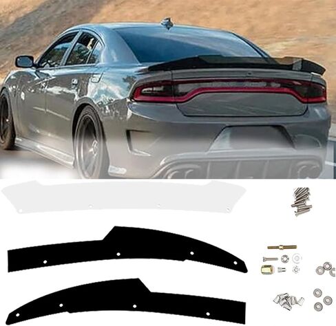 Fit for Gloss Black Rear Wickerbill Spoiler for Dodge Charger 2015-2022 SRT ScatPack Hellca Add-on 2-Piece Rear Wicker Bill Spoiler with RivNut Tool in Kuwait