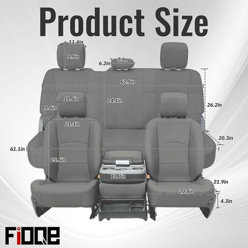 أغطية مقاعد من القماش المركب عالي الكثافة لسيارة Dodge Ram 2500 1500 3500 2019 2020 2021 2022 2023 2024، مجموعة كاملة مقاومة للماء ومبطنة بالفوم من الأمام والخلف، سهلة التركيب والتنظيف - رمادي in Kuwait