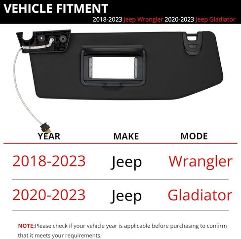واقي من الشمس يناسب 2018-2023 Jeep Wrangler 2020-2023 Jeep Gladiator Driver الجانب الأيسر مع فتاحة باب المرآب استبدال # 6BR80TX7AM in Kuwait