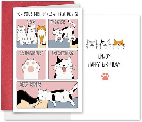 SuperShunhu فرحان القط سبا بطاقة عيد ميلاد، مضحك كيتي بطاقة معايدة عيد ميلاد مع التدليك والوخز بالإبر، هدية عيد ميلاد للنساء، زوجة، سيدة القط أفضل صديق in Kuwait