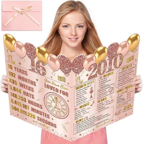 بطاقات عيد ميلاد كبيرة 65 للنساء مع مظروف، وردي وردي ذهبي عتيق 1961 بطاقات عيد ميلاد جامبو سعيد 65 عيد ميلاد زينة بطاقة تهنئة كتاب الضيوف ستين هدية لوازم الحفلات in Kuwait