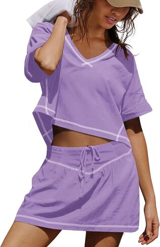 SENSERISE Womens Workout Sets Skort Sets 2 Piece Outfits Golf Clothes Crop Tops and Skirts with Shorts & Pockets in Kuwait