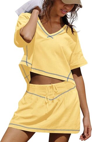 SENSERISE Womens Workout Sets Skort Sets 2 Piece Outfits Golf Clothes Crop Tops and Skirts with Shorts & Pockets in Saudi Arabia