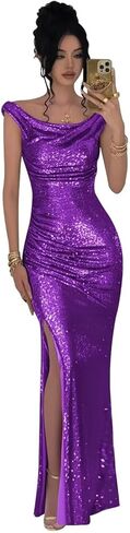 RYANTH Sparkly Sequin Mermaid Prom Dresses for Women 2026 Long Off The Shoulder Ruched Formal Evening Gown with Slit in Kuwait