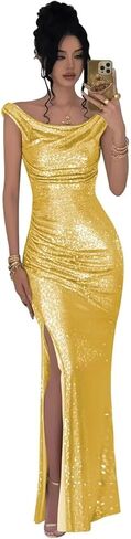 RYANTH Sparkly Sequin Mermaid Prom Dresses for Women 2026 Long Off The Shoulder Ruched Formal Evening Gown with Slit in Saudi Arabia