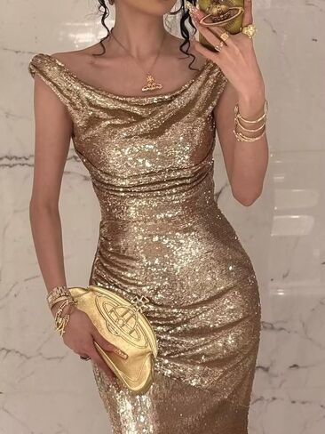 RYANTH Sparkly Sequin Mermaid Prom Dresses for Women 2026 Long Off The Shoulder Ruched Formal Evening Gown with Slit in Saudi Arabia