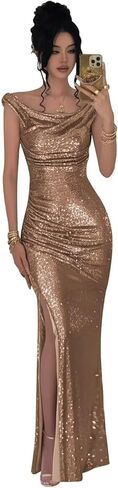 RYANTH Sparkly Sequin Mermaid Prom Dresses for Women 2026 Long Off The Shoulder Ruched Formal Evening Gown with Slit in Saudi Arabia