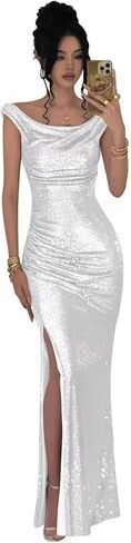 RYANTH Sparkly Sequin Mermaid Prom Dresses for Women 2026 Long Off The Shoulder Ruched Formal Evening Gown with Slit in Saudi Arabia