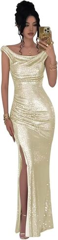 RYANTH Sparkly Sequin Mermaid Prom Dresses for Women 2026 Long Off The Shoulder Ruched Formal Evening Gown with Slit in Saudi Arabia