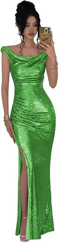 RYANTH Sparkly Sequin Mermaid Prom Dresses for Women 2026 Long Off The Shoulder Ruched Formal Evening Gown with Slit in Saudi Arabia
