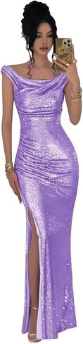 RYANTH Sparkly Sequin Mermaid Prom Dresses for Women 2026 Long Off The Shoulder Ruched Formal Evening Gown with Slit in Saudi Arabia