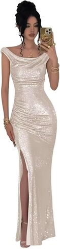 RYANTH Sparkly Sequin Mermaid Prom Dresses for Women 2026 Long Off The Shoulder Ruched Formal Evening Gown with Slit in Saudi Arabia