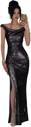 RYANTH Sparkly Sequin Mermaid Prom Dresses for Women 2026 Long Off The Shoulder Ruched Formal Evening Gown with Slit in Saudi Arabia