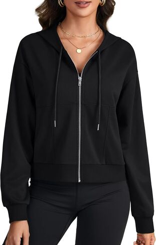 LYANER Women's Hoodies Long Sleeve Full Zip Up Basic Casual Cropped Sweatshirts in Saudi Arabia
