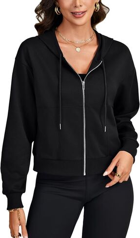 LYANER Women's Hoodies Long Sleeve Full Zip Up Basic Casual Cropped Sweatshirts in Saudi Arabia