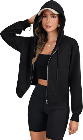 LYANER Women's Hoodies Long Sleeve Full Zip Up Basic Casual Cropped Sweatshirts in Saudi Arabia