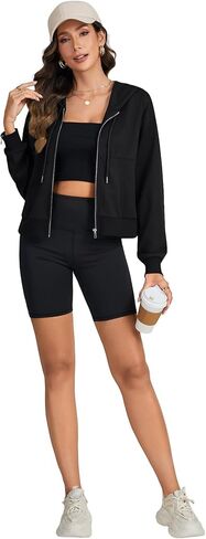 LYANER Women's Hoodies Long Sleeve Full Zip Up Basic Casual Cropped Sweatshirts in Saudi Arabia