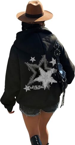 Women Hoodies With Pocket Oversized Star Graphic Sweatshirt Trendy Long Sleeve Pullover Tops Fall Winter Clothes in Saudi Arabia