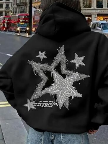 Women Hoodies With Pocket Oversized Star Graphic Sweatshirt Trendy Long Sleeve Pullover Tops Fall Winter Clothes in Saudi Arabia