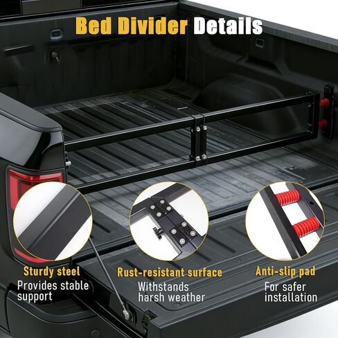 مقسم سرير الشاحنة العالمي متوافق مع تشيفي سيلفرادو جي ام سي سييرا فورد بيك اب شاحنة سرير قابل للتعديل وقابل للطي مدير منظم البضائع بدون حفر in Kuwait