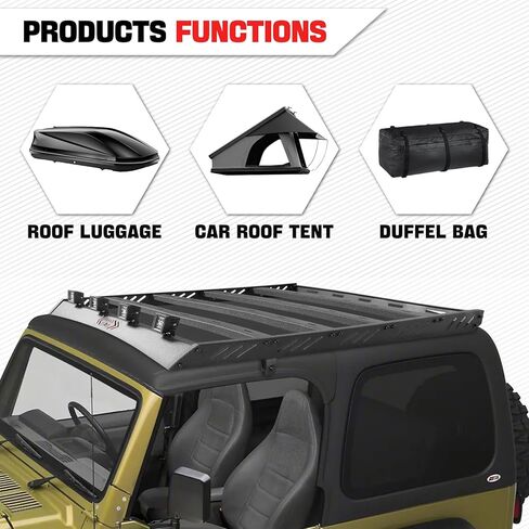 Roof Rack Cargo Basket Compatible with 1997-2006 Jeep Wrangler TJ, Heavy-Duty Roof Rack Crossbars Cargo Basket with 4PCS LED Lights (Hard Top Only) in Kuwait