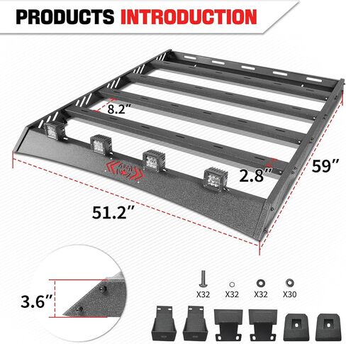 Roof Rack Cargo Basket Compatible with 1997-2006 Jeep Wrangler TJ, Heavy-Duty Roof Rack Crossbars Cargo Basket with 4PCS LED Lights (Hard Top Only) in Kuwait