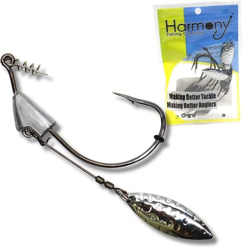Harmony Fishing - Razor Series Underspin Swimbait Hooks (4 Pack w/ 5 Bait Pegs) - Swimmer Hooks with Flashy Willow Spinner Blades in Kuwait