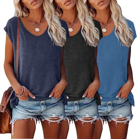 تي شيرت LOOKFACE مكون من 3 قطع بأكمام قصيرة ورقبة على شكل حرف V كاجوال للربيع والصيف والشاطئ وعطلات الشاطئ وأساسيات الموضة ملابس تي شيرت in Saudi Arabia