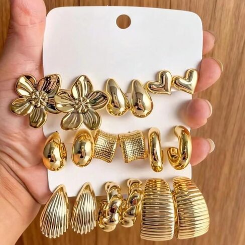 9 Pairs Women Acrylic Vintage Earrings: 14k Gold Plated Resin Chunky Hoop Earrings Lightweight Minimalist Cut Out Hoop Hoop,Translucent Hypoallergenic Fashion Jewelry Gift in Saudi Arabia
