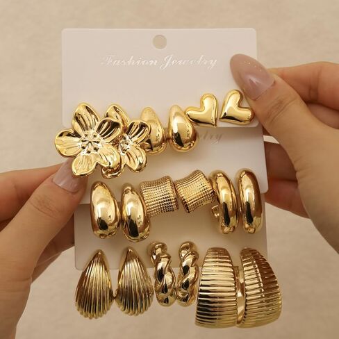 9 Pairs Women Acrylic Vintage Earrings: 14k Gold Plated Resin Chunky Hoop Earrings Lightweight Minimalist Cut Out Hoop Hoop,Translucent Hypoallergenic Fashion Jewelry Gift in Saudi Arabia