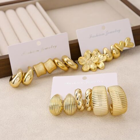 9 Pairs Women Acrylic Vintage Earrings: 14k Gold Plated Resin Chunky Hoop Earrings Lightweight Minimalist Cut Out Hoop Hoop,Translucent Hypoallergenic Fashion Jewelry Gift in Saudi Arabia