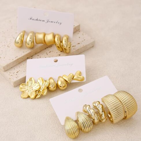 9 Pairs Women Acrylic Vintage Earrings: 14k Gold Plated Resin Chunky Hoop Earrings Lightweight Minimalist Cut Out Hoop Hoop,Translucent Hypoallergenic Fashion Jewelry Gift in Saudi Arabia
