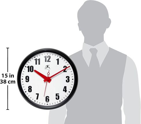 Infinity Instruments 15 inch Impact Round Non-Ticking Silent Battery Operated Easy to Read Clock for Office, Classroom, School, Black in Kuwait