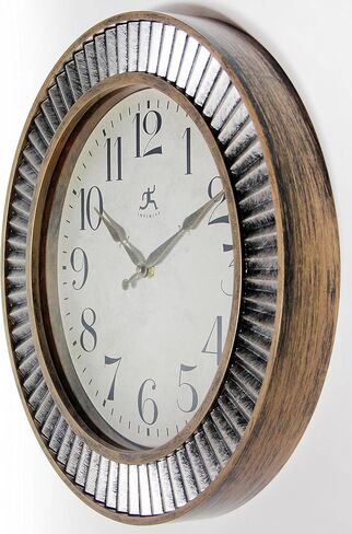 Infinity Instruments 16 inches Ruche Antique Industrial Brushed Distressed Frame Non-Ticking Silent Battery Operated Easy to Read Wall Clock for Living Room, Bedroom, Kitchen, Home, Silver & Gold in Kuwait