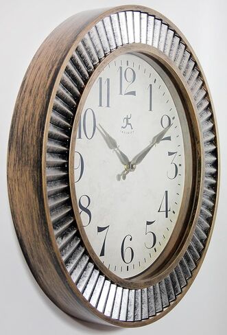 Infinity Instruments 16 inches Ruche Antique Industrial Brushed Distressed Frame Non-Ticking Silent Battery Operated Easy to Read Wall Clock for Living Room, Bedroom, Kitchen, Home, Silver & Gold in Kuwait