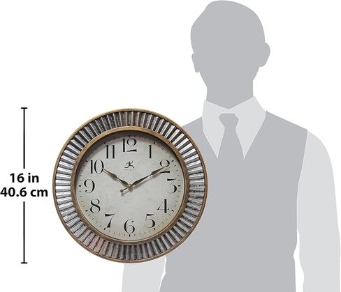 Infinity Instruments 16 inches Ruche Antique Industrial Brushed Distressed Frame Non-Ticking Silent Battery Operated Easy to Read Wall Clock for Living Room, Bedroom, Kitchen, Home, Silver & Gold in Kuwait