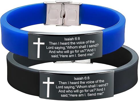 Bible Verse Isaiah 6:8 Bracelets - 2Pcs Inspirational Isaiah 6 8 Cuff Bracelet with Cross Symbol Christian Jewelry Silicone Wristband with Bible Quote For Men Women in Saudi Arabia