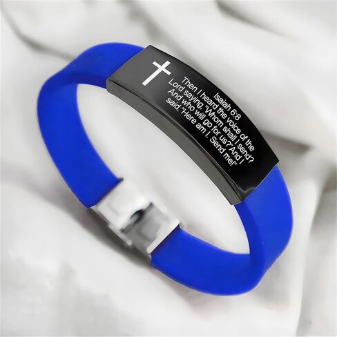 Bible Verse Isaiah 6:8 Bracelets - 2Pcs Inspirational Isaiah 6 8 Cuff Bracelet with Cross Symbol Christian Jewelry Silicone Wristband with Bible Quote For Men Women in Saudi Arabia
