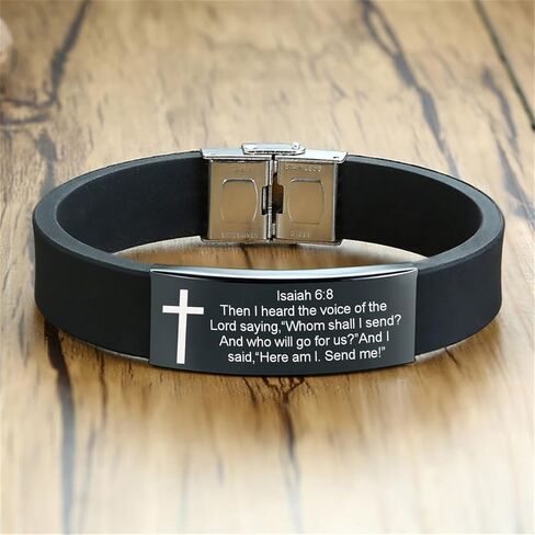 Bible Verse Isaiah 6:8 Bracelets - 2Pcs Inspirational Isaiah 6 8 Cuff Bracelet with Cross Symbol Christian Jewelry Silicone Wristband with Bible Quote For Men Women in Saudi Arabia